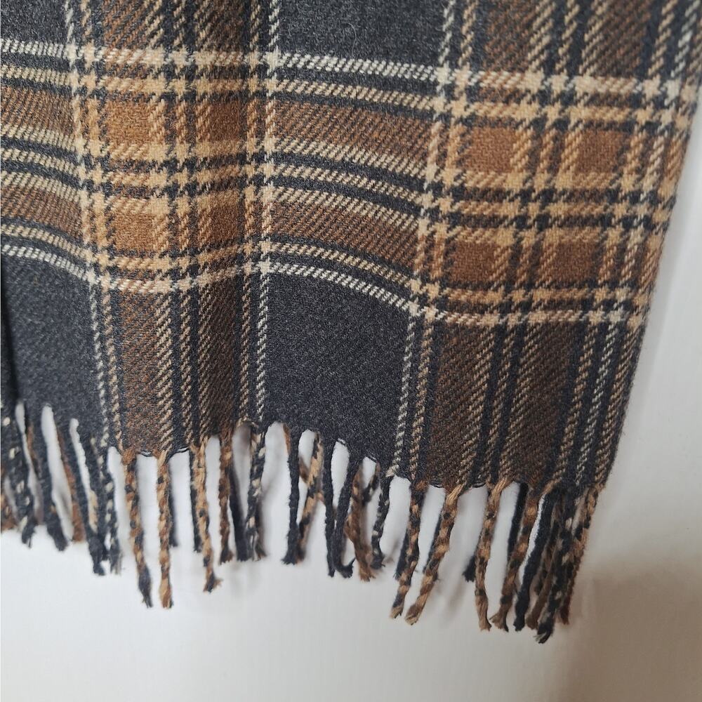 VTG 90s Wool Plaid Midi Blanket Skirt Tartan Wrap Fringe L 14 Academia Preppy - Picture 3 of 9